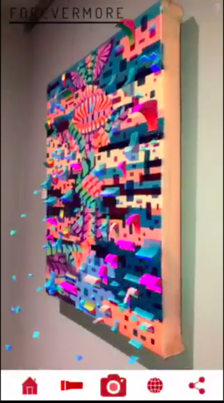 Glitched abstract squares oil on canvas ART work with Augmented Reality sculptures embedded activated by Artmented app.