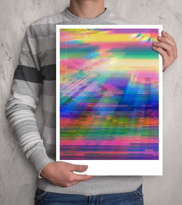 Colourful Glitched abstract digital ART work printed in A3 paper size with margins for framing